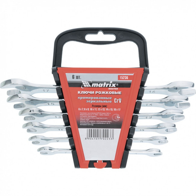Набор ключей рожковых 6 шт, 6-17 мм, CrV, Elliptical, зеркальное хромирование Matrix Master, ( 15236 ) Набор ключей рожковых 6 шт, 6-17 мм, CrV, Elliptical, зеркальное хромирование Matrix Master, ( 15236 )