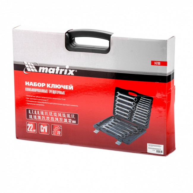 Набор ключей комбинированных, трещоточных 22 шт. Matrix ( 14799 ) Набор ключей комбинированных, трещоточных 22 шт. Matrix ( 14799 )