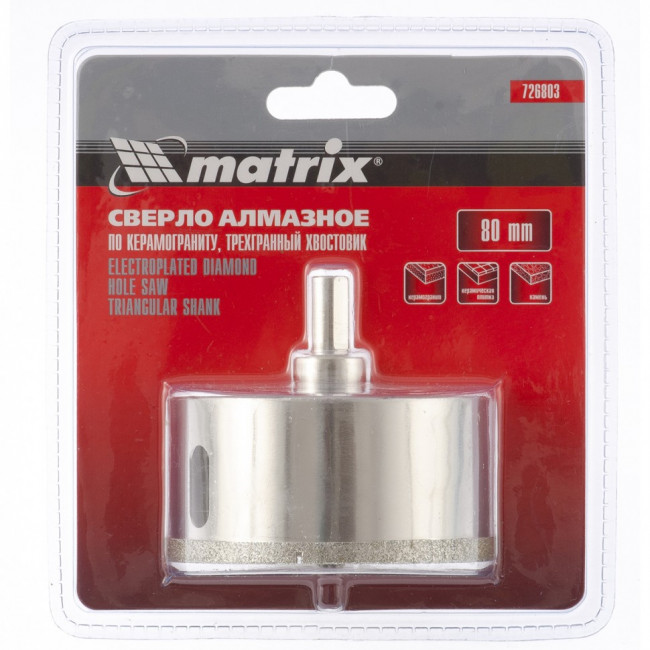 Сверло алмазное по керамограниту, 80 х 67 мм, трехгранный хвостовик Matrix, ( 726803 ) Сверло алмазное по керамограниту, 80 х 67 мм, трехгранный хвостовик Matrix, ( 726803 )