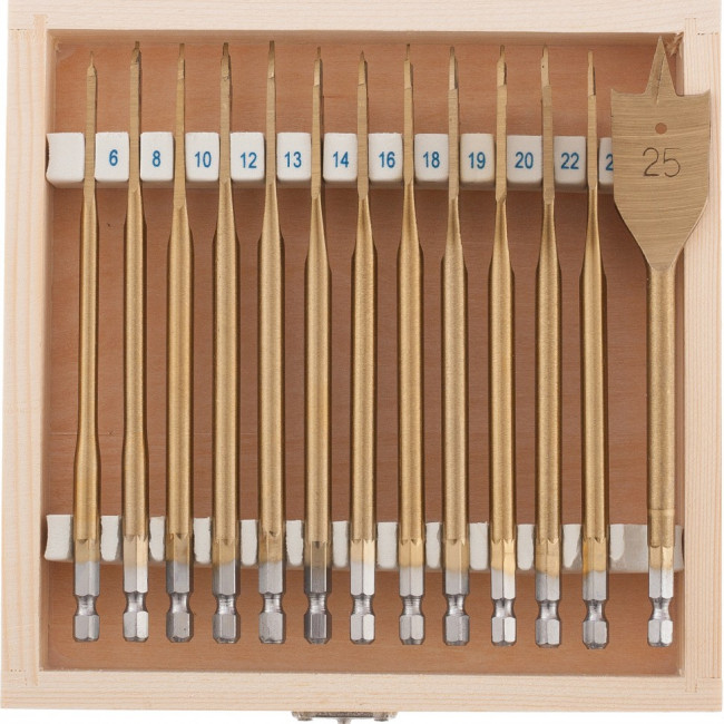 Набор сверл перовых по дереву, 6-8-10-12-13-14-16-18-19-20-22-24-25 мм, 13 шт, деревянный кейс Matrix, ( 70442 ) Набор сверл перовых по дереву, 6-8-10-12-13-14-16-18-19-20-22-24-25 мм, 13 шт, деревянный кейс Matrix, ( 70442 )