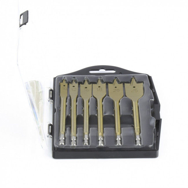 Набор сверл перовых по дереву, 10-12-16-18-20-25 мм, 6 шт, пластиковый кейс, Matrix, ( 70445 ) Набор сверл перовых по дереву, 10-12-16-18-20-25 мм, 6 шт, пластиковый кейс, Matrix, ( 70445 )