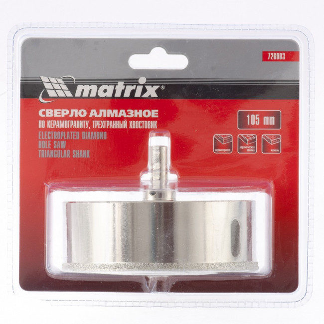 Сверло алмазное по керамограниту, 105 х 67 мм, трехгранный хвостовик Matrix, ( 726903 ) Сверло алмазное по керамограниту, 105 х 67 мм, трехгранный хвостовик Matrix, ( 726903 )