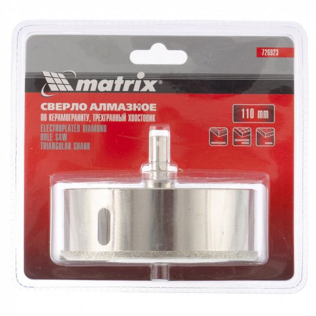 Сверло алмазное по керамограниту, 110 х 67 мм, трехгранный хвостовик Matrix, ( 726923 ) Сверло алмазное по керамограниту, 110 х 67 мм, трехгранный хвостовик Matrix, ( 726923 )