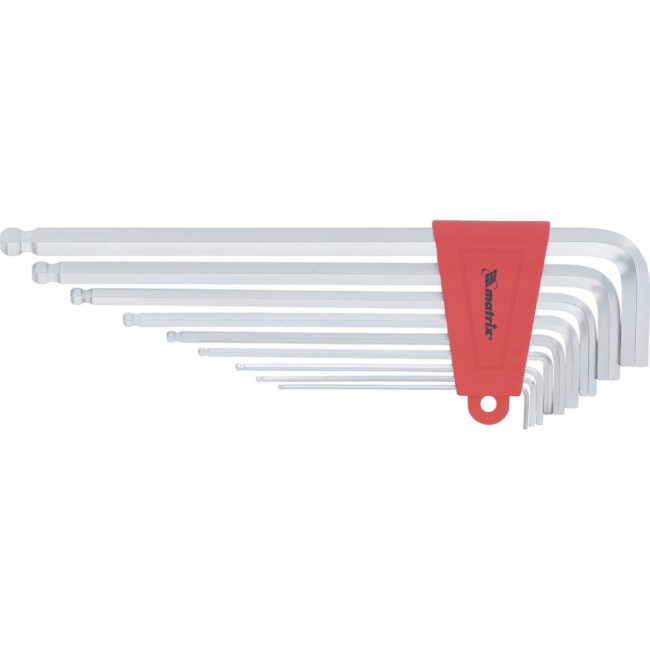 Набор ключей имбусовых HEX, 1,5-10 мм, CrV, 9 шт, экстра-длинные, c шаром, сатин Matrix, ( 16410 ) Набор ключей имбусовых HEX, 1,5-10 мм, CrV, 9 шт, экстра-длинные, c шаром, сатин Matrix, ( 16410 )