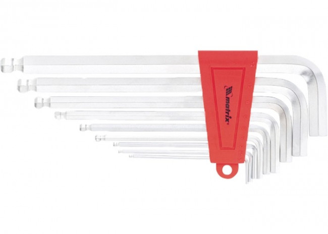 Набор ключей имбусовых HEX, 1,5-10 мм, CrV, 9 шт, экстра-длинные, c шаром, сатин Matrix, ( 16410 ) Набор ключей имбусовых HEX, 1,5-10 мм, CrV, 9 шт, экстра-длинные, c шаром, сатин Matrix, ( 16410 )