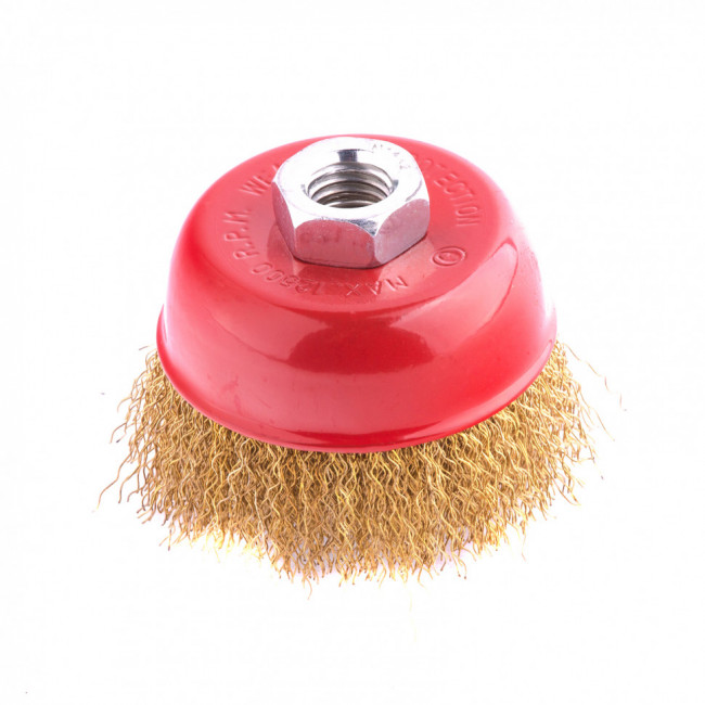 Щетка для УШМ, 75 мм, М14, "чашка", латунированная витая проволока Matrix, ( 74604 ) Щетка для УШМ, 75 мм, М14, "чашка", латунированная витая проволока Matrix, ( 74604 )