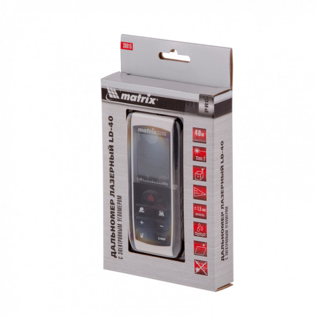 Лазерный дальномер LD-40, 40 м, с электронным угломером Matrix, ( 38015 ) Лазерный дальномер LD-40, 40 м, с электронным угломером Matrix, ( 38015 )