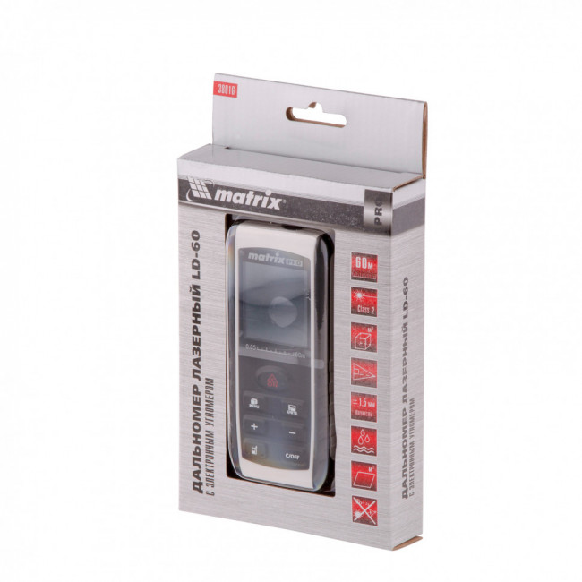 Лазерный дальномер LD-60, 60 м, с электронным угломером Matrix, ( 38016 ) Лазерный дальномер LD-60, 60 м, с электронным угломером Matrix, ( 38016 )