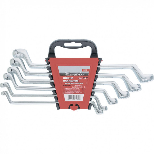 Набор ключей накидных, 6-17 мм, CR-V, 6 шт, полированный хром Matrix, ( 15331 ) Набор ключей накидных, 6-17 мм, CR-V, 6 шт, полированный хром Matrix, ( 15331 )