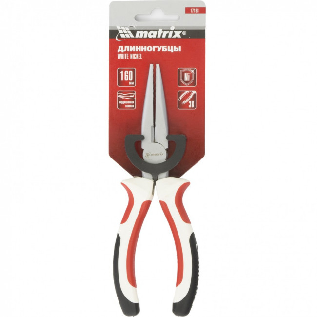 Длинногубцы прямые WHite Nickel, 160 мм, никелированные, трехкомпонентные рукоятки Matrix, ( 17188 ) Длинногубцы прямые WHite Nickel, 160 мм, никелированные, трехкомпонентные рукоятки Matrix, ( 17188 )