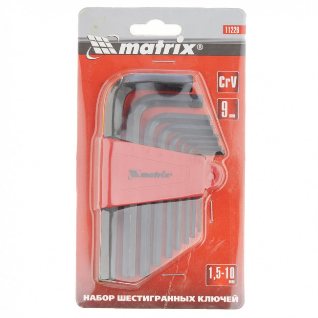 Набор ключей имбусовых HEX, 1,5-10 мм, CrV, 9 шт Matrix, ( 11226 ) Набор ключей имбусовых HEX, 1,5-10 мм, CrV, 9 шт Matrix, ( 11226 )