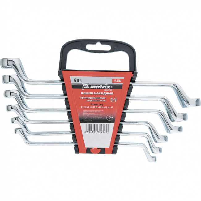 Набор ключей накидных 6 шт, 6-17 мм, CrV, Elliptical, зеркальное хромирование Matrix Master, ( 15336 ) Набор ключей накидных 6 шт, 6-17 мм, CrV, Elliptical, зеркальное хромирование Matrix Master, ( 15336 )