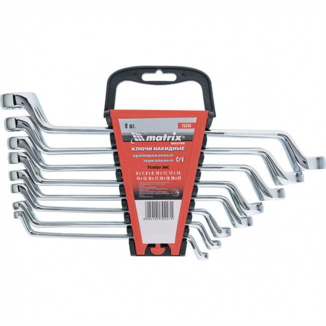 Набор ключей накидных 8 шт, 6-22мм, CrV, Elliptical, зеркальное хромирование Matrix Master, ( 15338 ) Набор ключей накидных 8 шт, 6-22мм, CrV, Elliptical, зеркальное хромирование Matrix Master, ( 15338 )