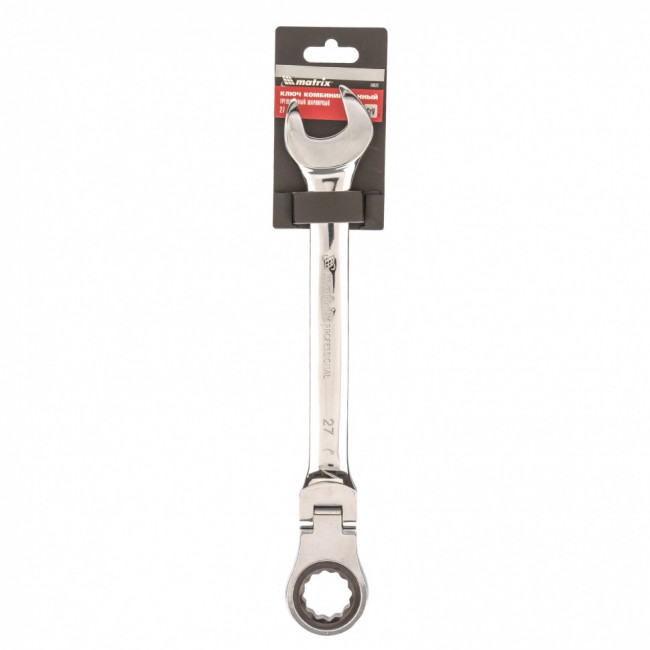 Ключ комбинированный трещоточный, 27 мм, CrV, шарнирный, зеркальный хром Matrix ( 14872 ) Ключ комбинированный трещоточный, 27 мм, CrV, шарнирный, зеркальный хром Matrix ( 14872 )