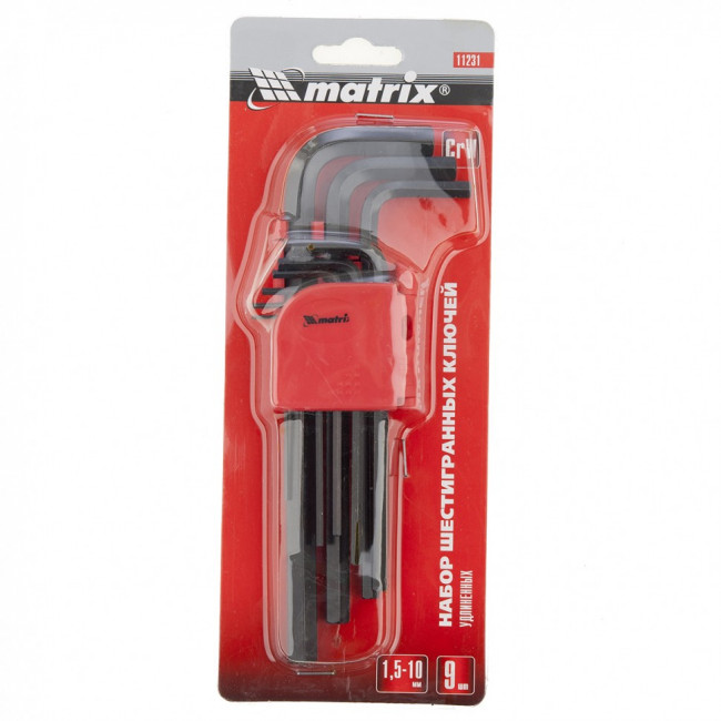 Набор ключей имбусовых HEX, 1,5-10 мм, CrV, 9 шт, удлиненные Matrix, ( 11231 ) Набор ключей имбусовых HEX, 1,5-10 мм, CrV, 9 шт, удлиненные Matrix, ( 11231 )