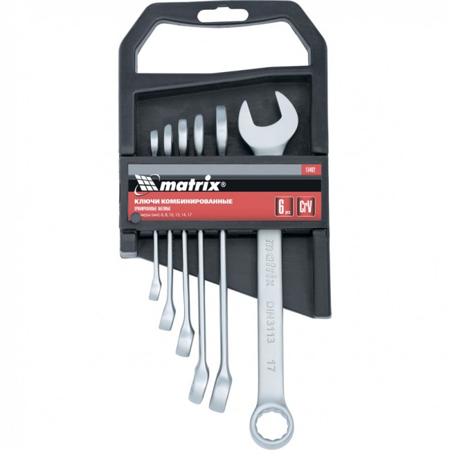 Набор ключей комбинированных, 6-17 мм, 6 шт, CrV, матовый хром Matrix, ( 15402 ) Набор ключей комбинированных, 6-17 мм, 6 шт, CrV, матовый хром Matrix, ( 15402 )