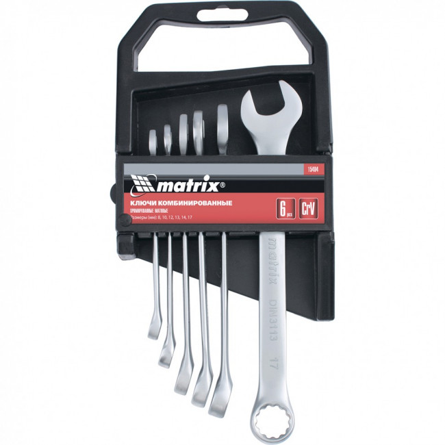 Набор ключей комбинированных, 8-17 мм, 6 шт, CrV, матовый хром Matrix, ( 15404 ) Набор ключей комбинированных, 8-17 мм, 6 шт, CrV, матовый хром Matrix, ( 15404 )