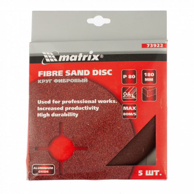 Круги фибровые 5 шт, Р 80, 180 х 22 mm Matrix, ( 73922 ) Круги фибровые 5 шт, Р 80, 180 х 22 mm Matrix, ( 73922 )