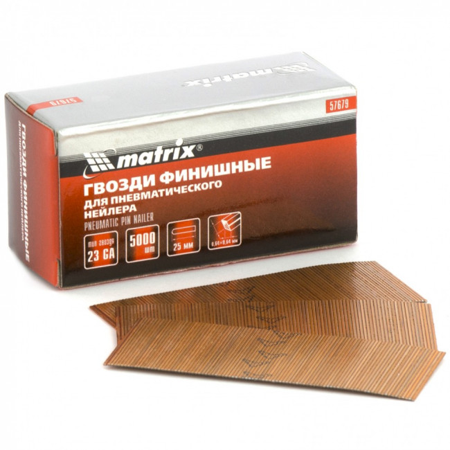 Гвозди финишные, (шпильки) 23GA для пневматического нейлера финишного D 0,64 мм, длина 25 мм, 5000 шт Matrix, ( 57679 ) Гвозди финишные, (шпильки) 23GA для пневматического нейлера финишного D 0,64 мм, длина 25 мм, 5000 шт Matrix, ( 57679 )